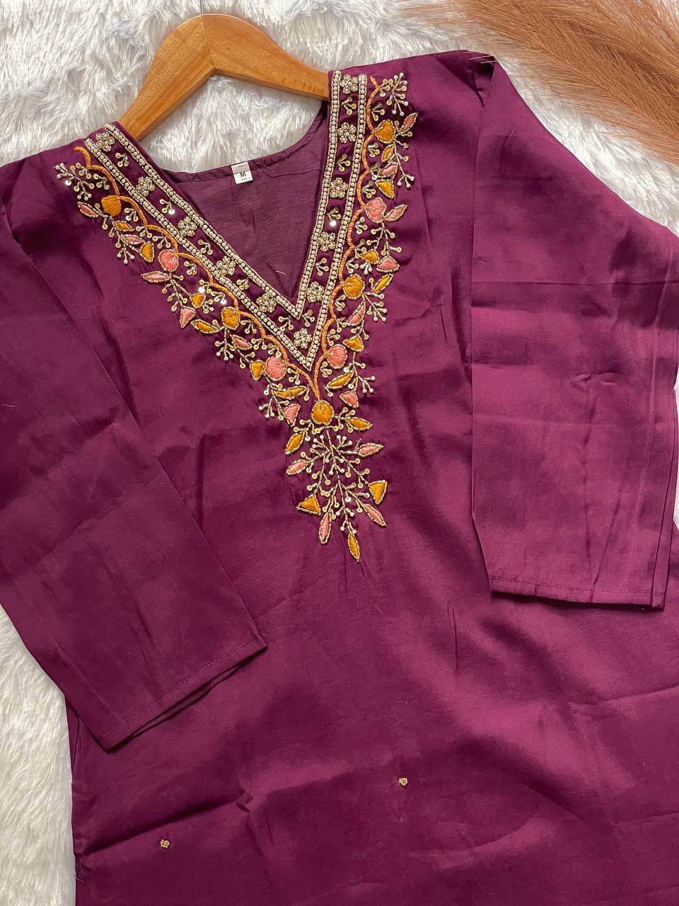 HANDWORK KURTI PANT WITH DUPATTA SET - Rpd Fashion