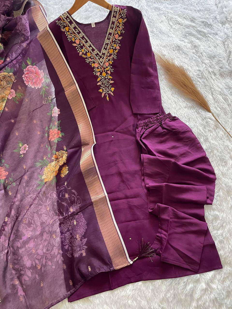 HANDWORK KURTI PANT WITH DUPATTA SET - Rpd Fashion