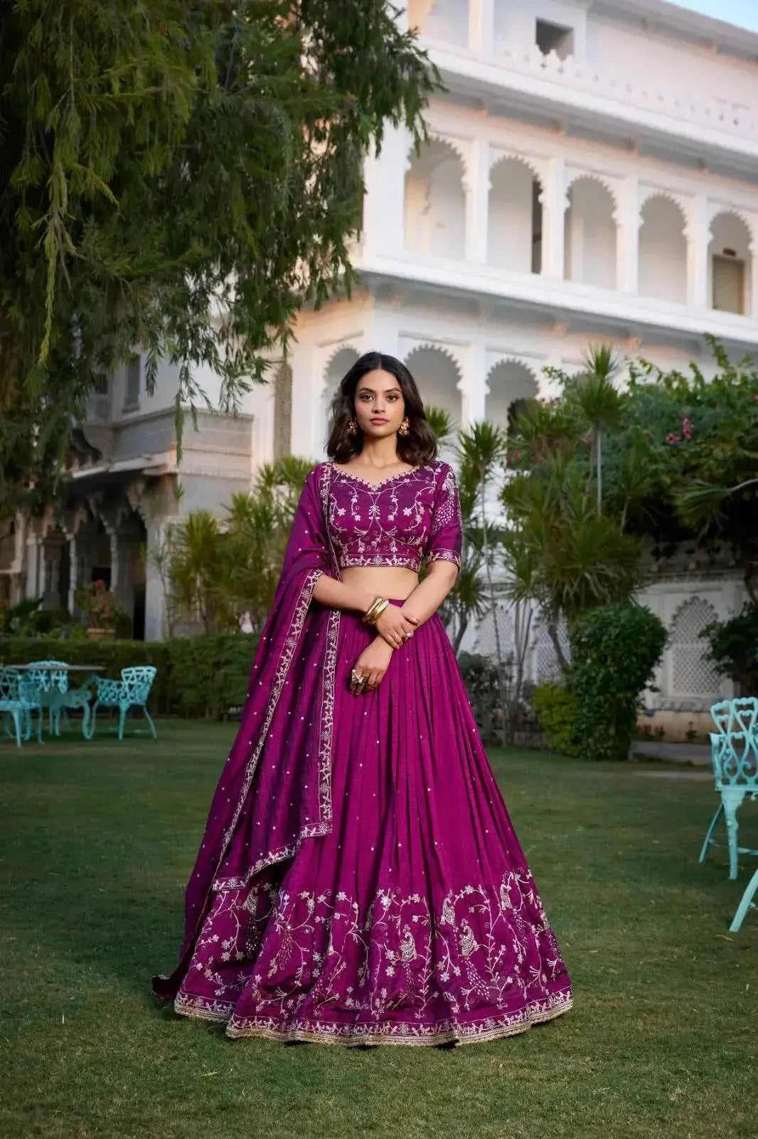 Beautiful Designer Wine Vichitra Silk Lehenga Choli - RPD Fashion