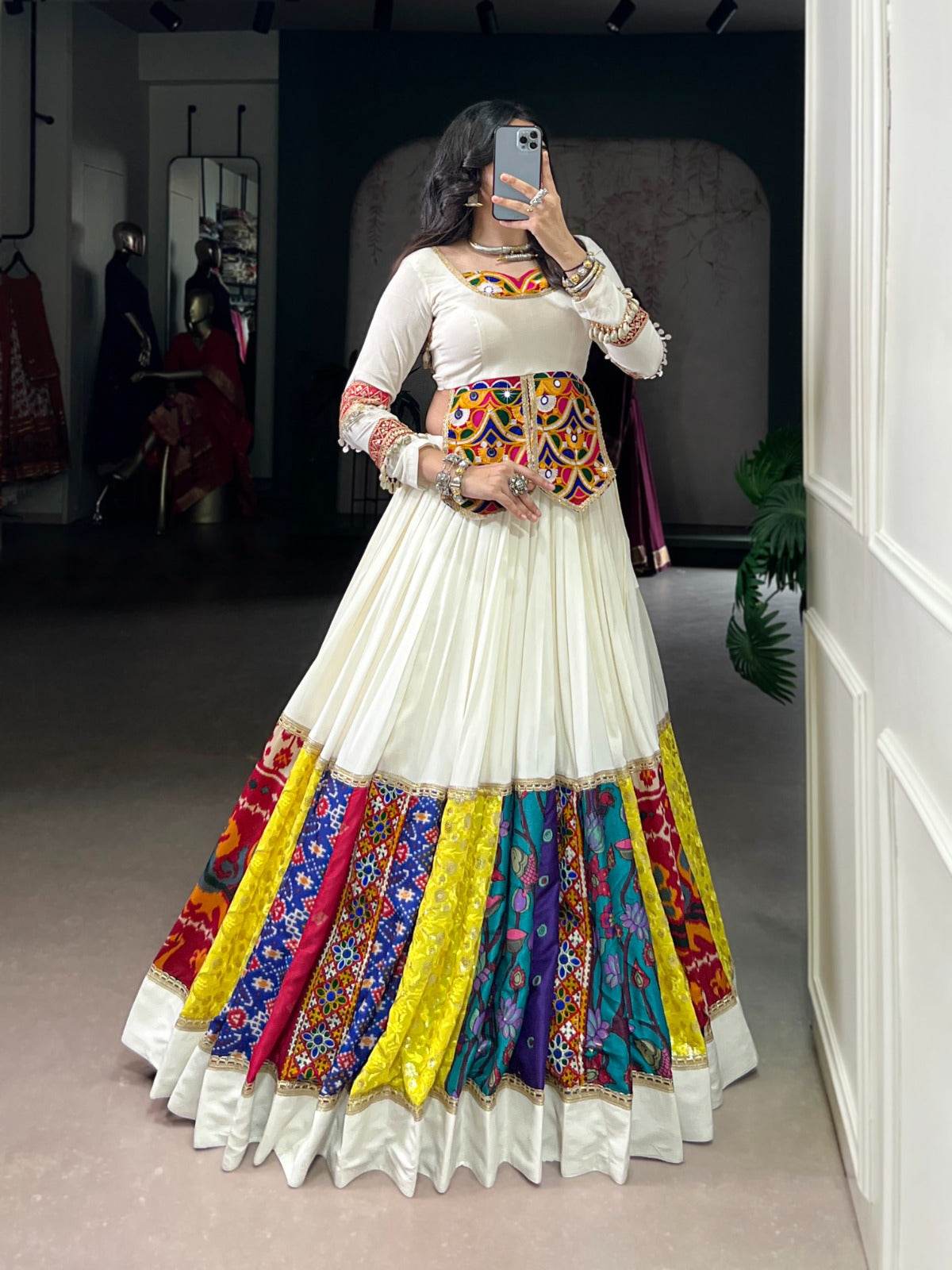 Navratri Special White Rayon Silk Lehenga Choli - Rpd Fashion