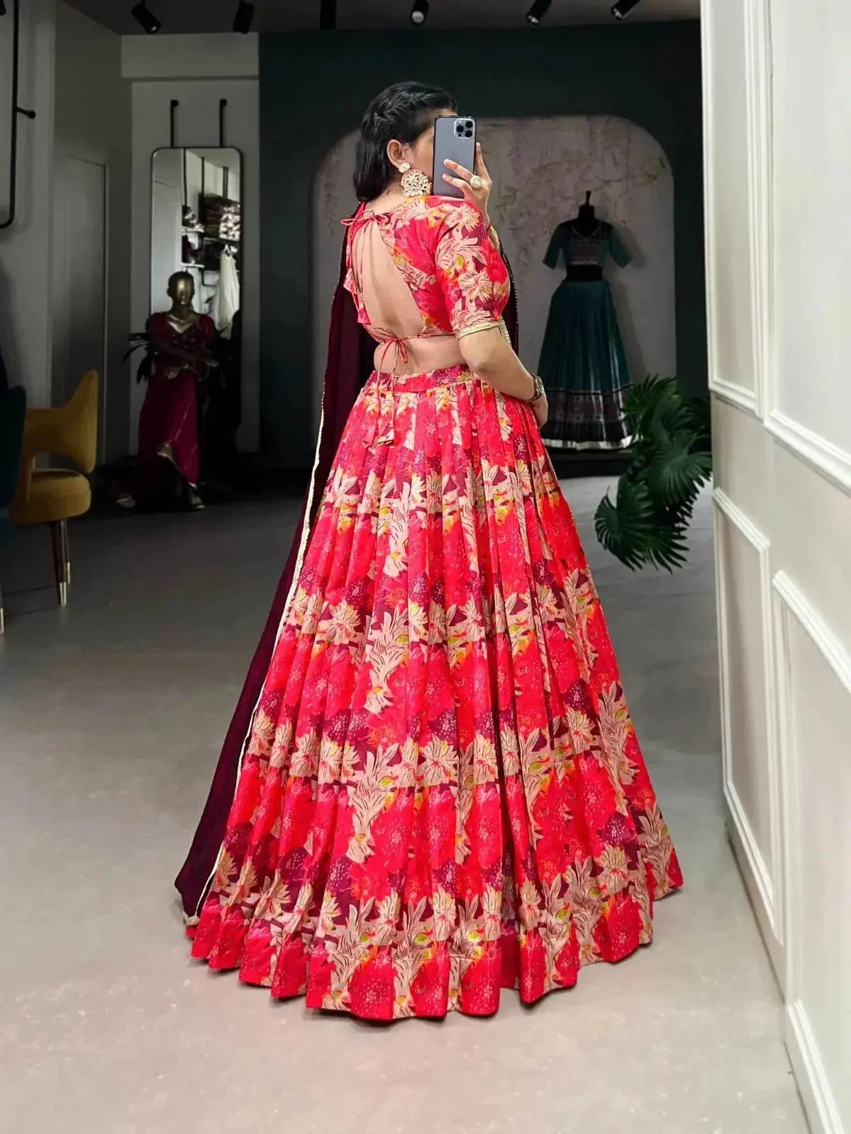 Red Tussar Silk Sequins Work Lehenga Choli - RPD Fashion