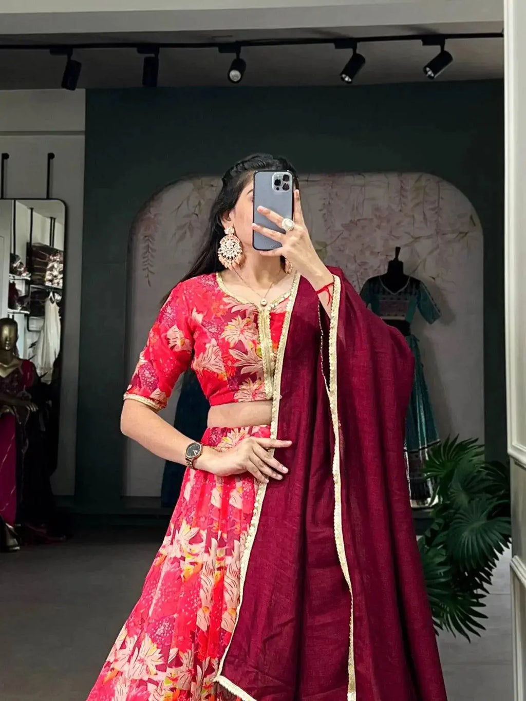 Red Tussar Silk Sequins Work Lehenga Choli - RPD Fashion
