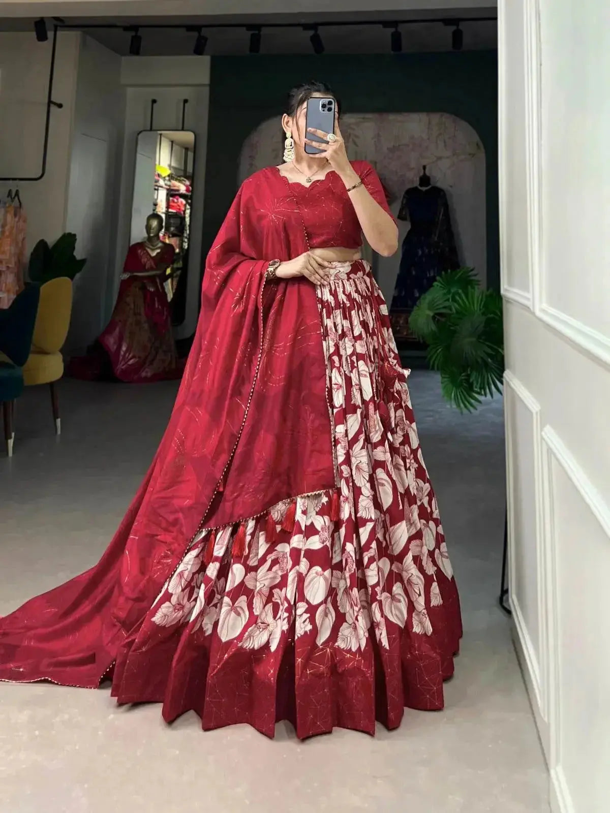 Tussar Silk Floral Printed Lehenga For Women - RPD Fashion