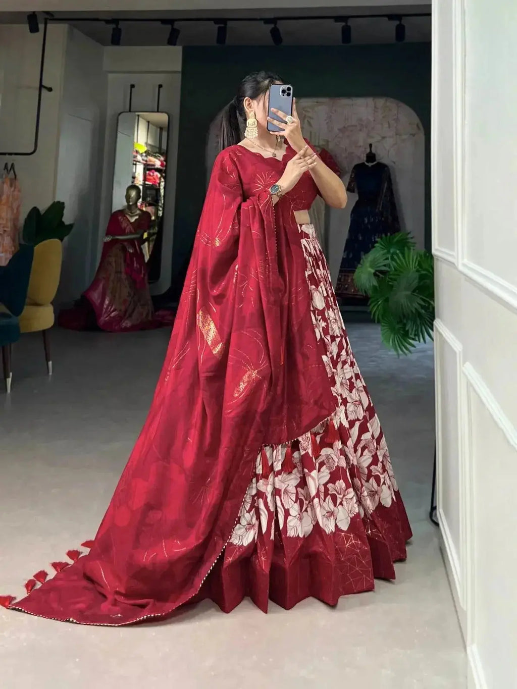Tussar Silk Floral Printed Lehenga For Women - RPD Fashion