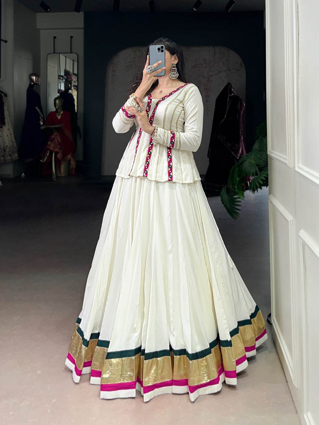 White Color Pure Rayon Embossed Navratri Lehenga Choli - Rpd Fashion