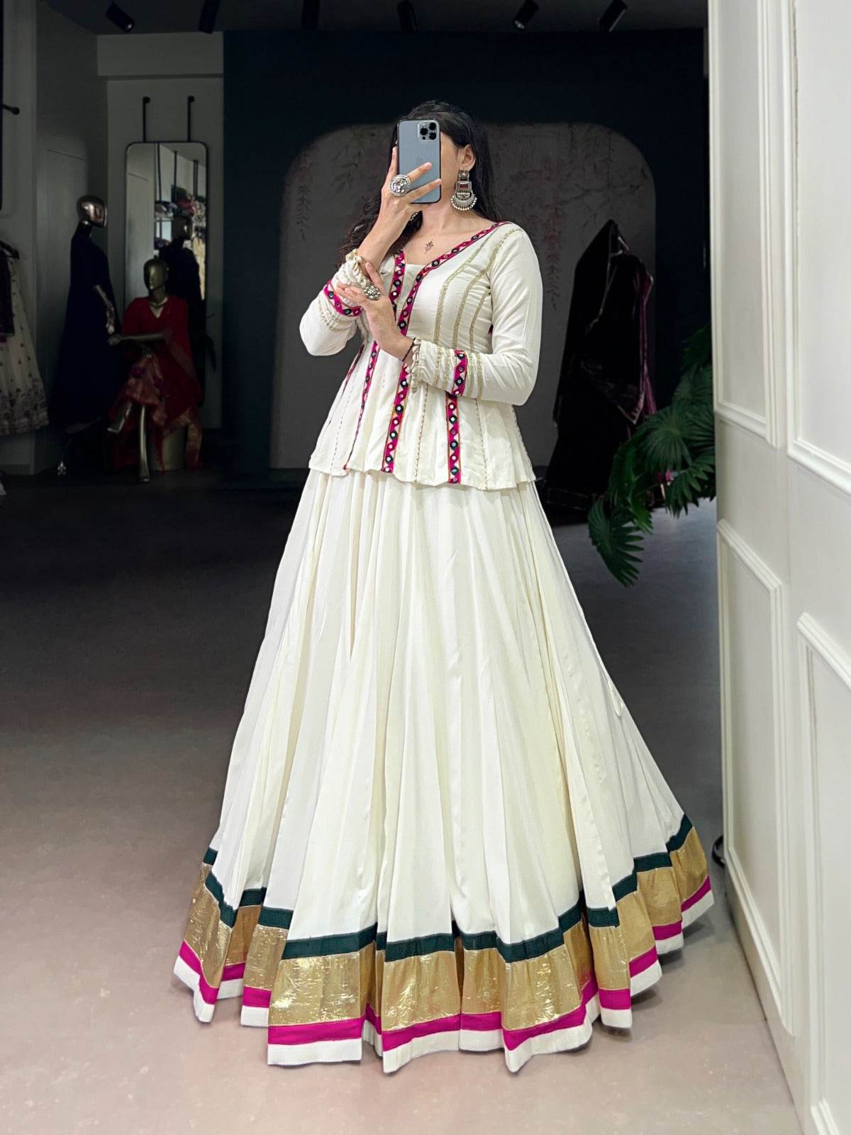 White Color Pure Rayon Embossed Navratri Lehenga Choli - Rpd Fashion