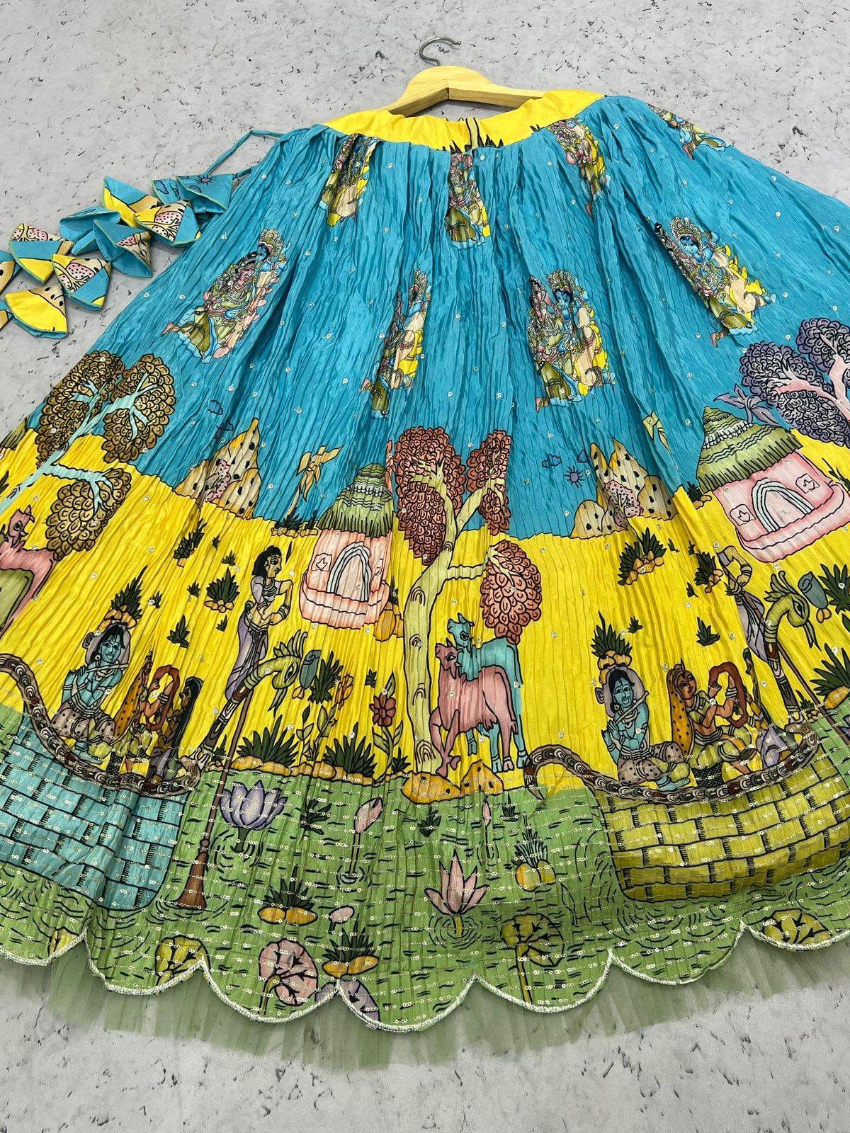 YELLOW AND BLUE KALAMKARI LEHENGA - Rpd Fashion