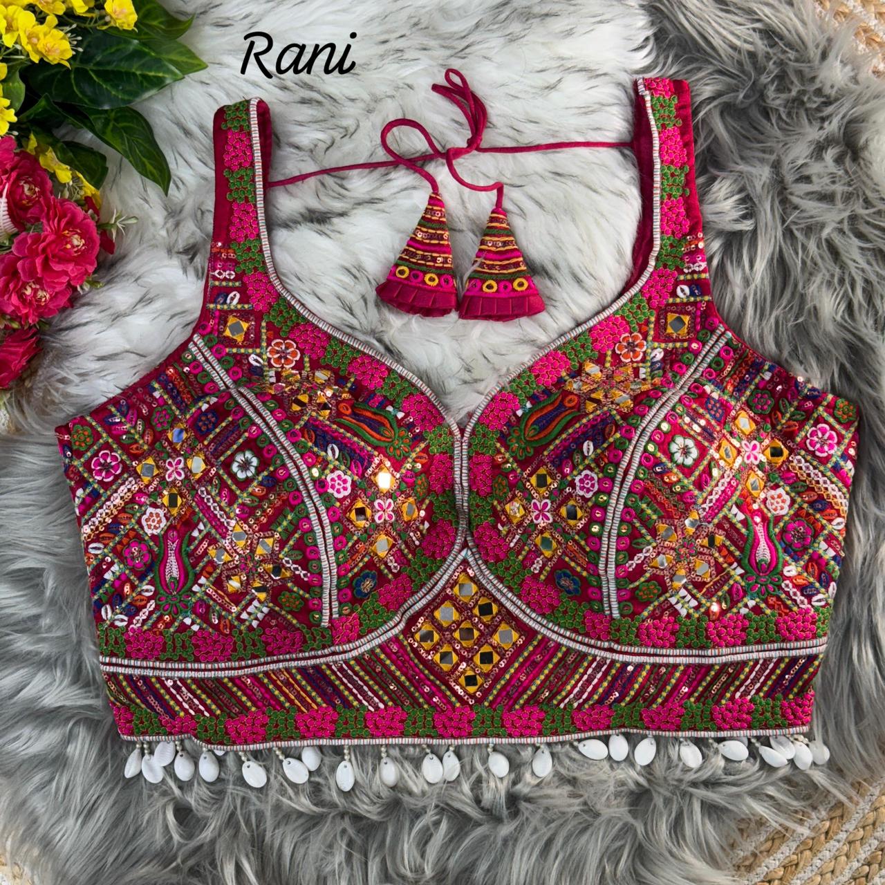 Navratri Multi Mirror Work Halter Collar Neck Blouse