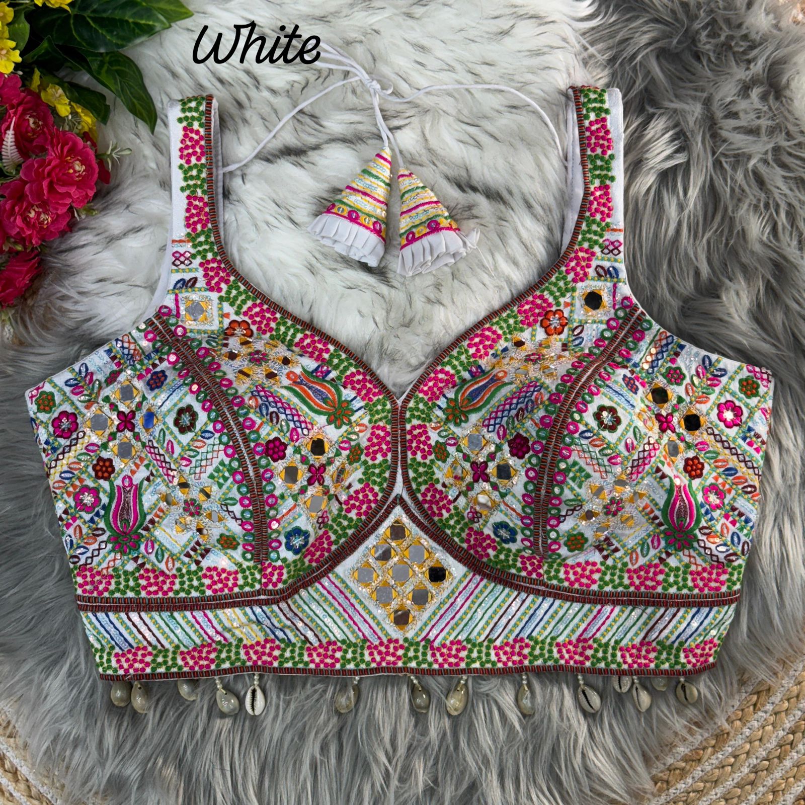 Navratri Multi Mirror Work Halter Collar Neck Blouse