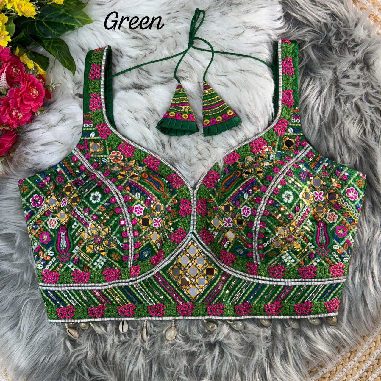 Navratri Multi Mirror Work Halter Collar Neck Blouse