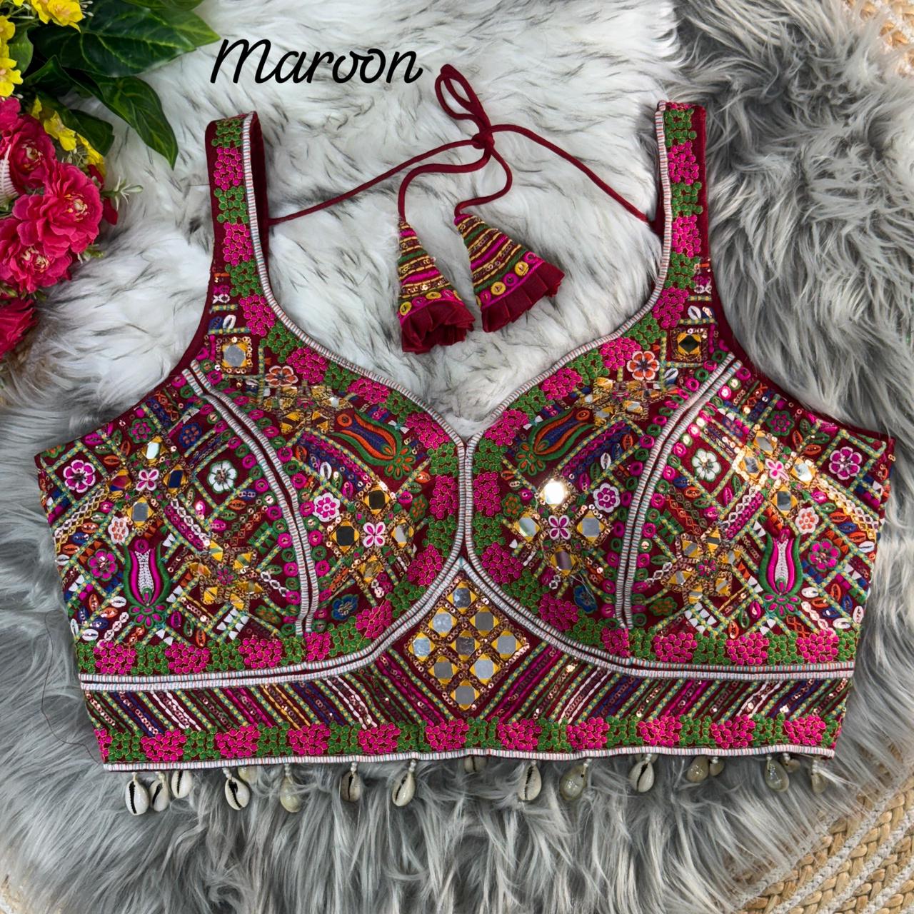 Navratri Multi Mirror Work Halter Collar Neck Blouse