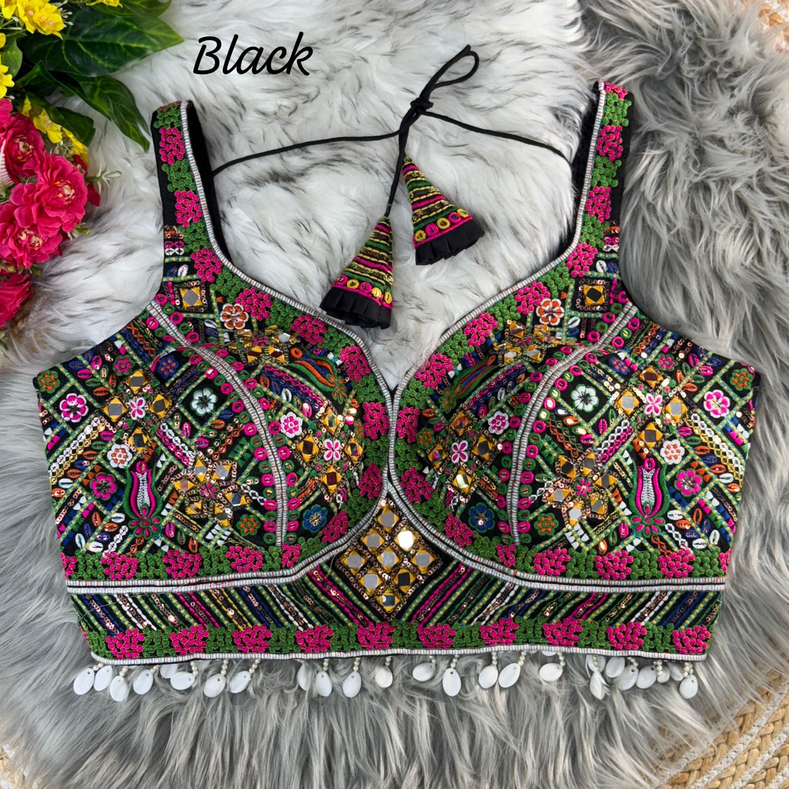 Navratri Multi Mirror Work Halter Collar Neck Blouse