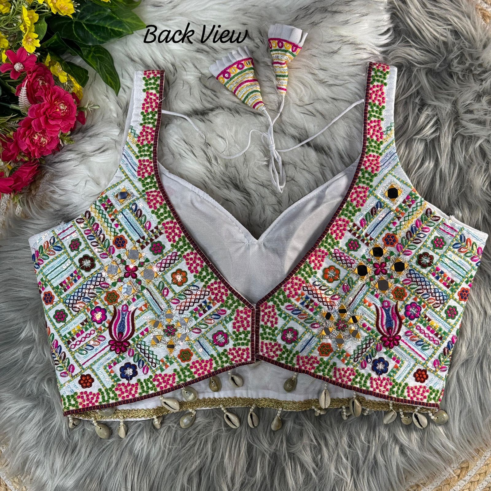 Navratri Multi Mirror Work Halter Collar Neck Blouse