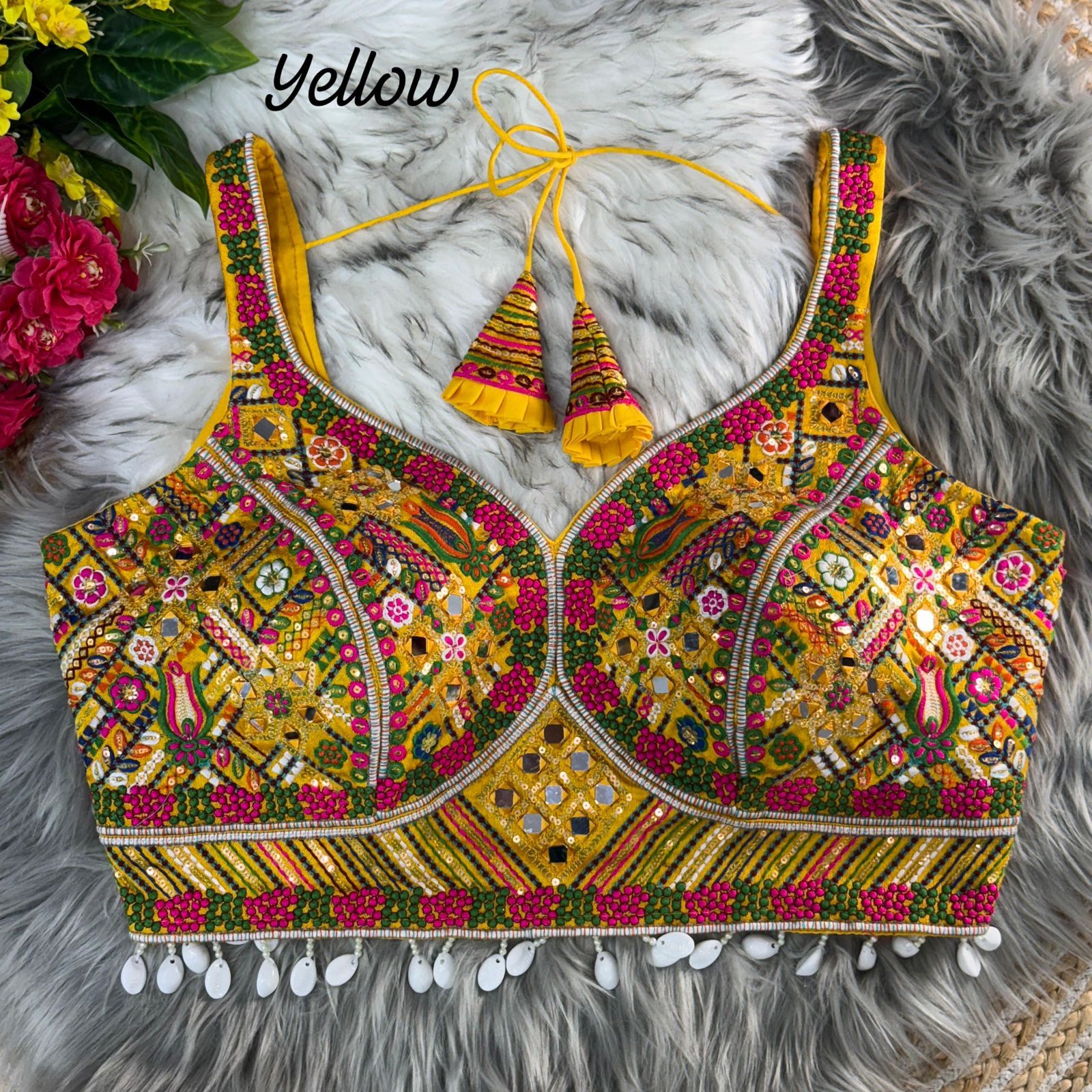 Navratri Multi Mirror Work Halter Collar Neck Blouse