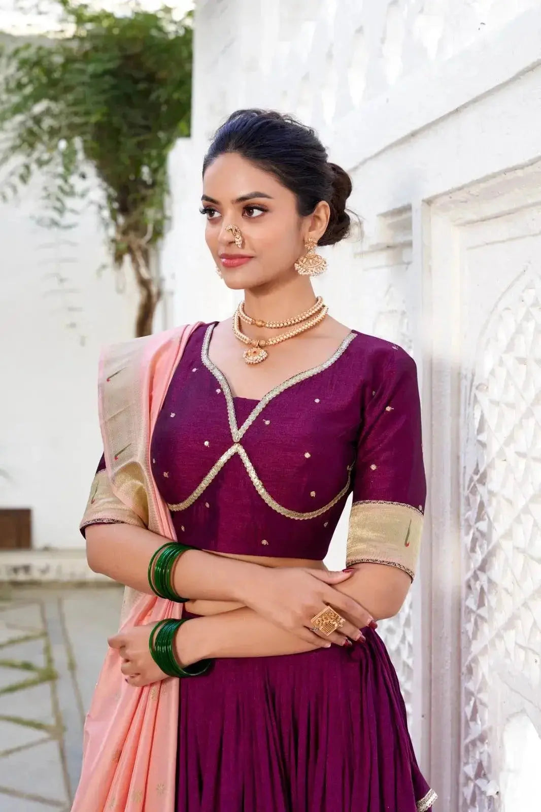 Wine Pure Vichitra Silk with Weaving Zari Work Lehenga Choli - RPD Fashion