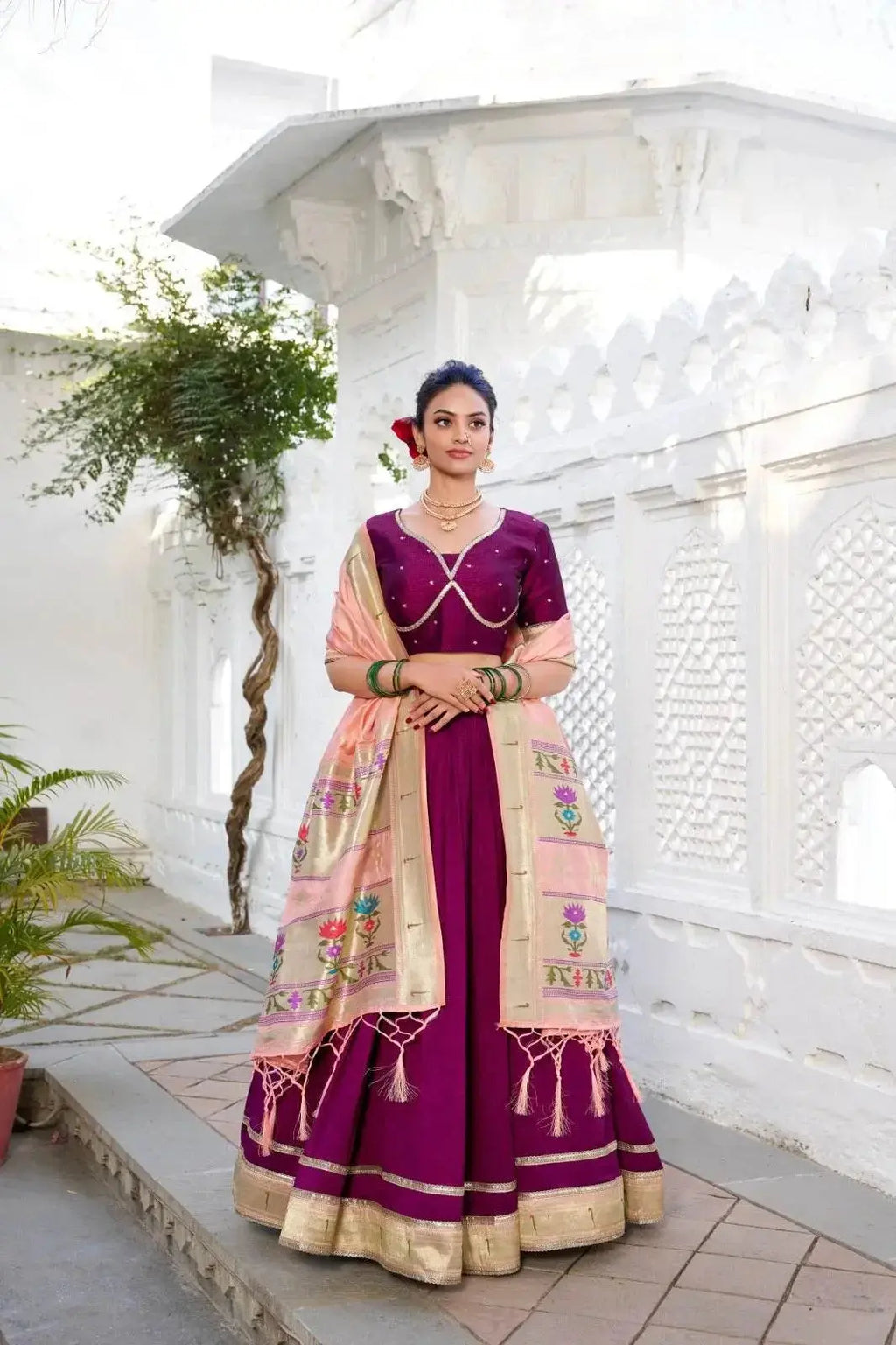 Wine Pure Vichitra Silk with Weaving Zari Work Lehenga Choli - RPD Fashion