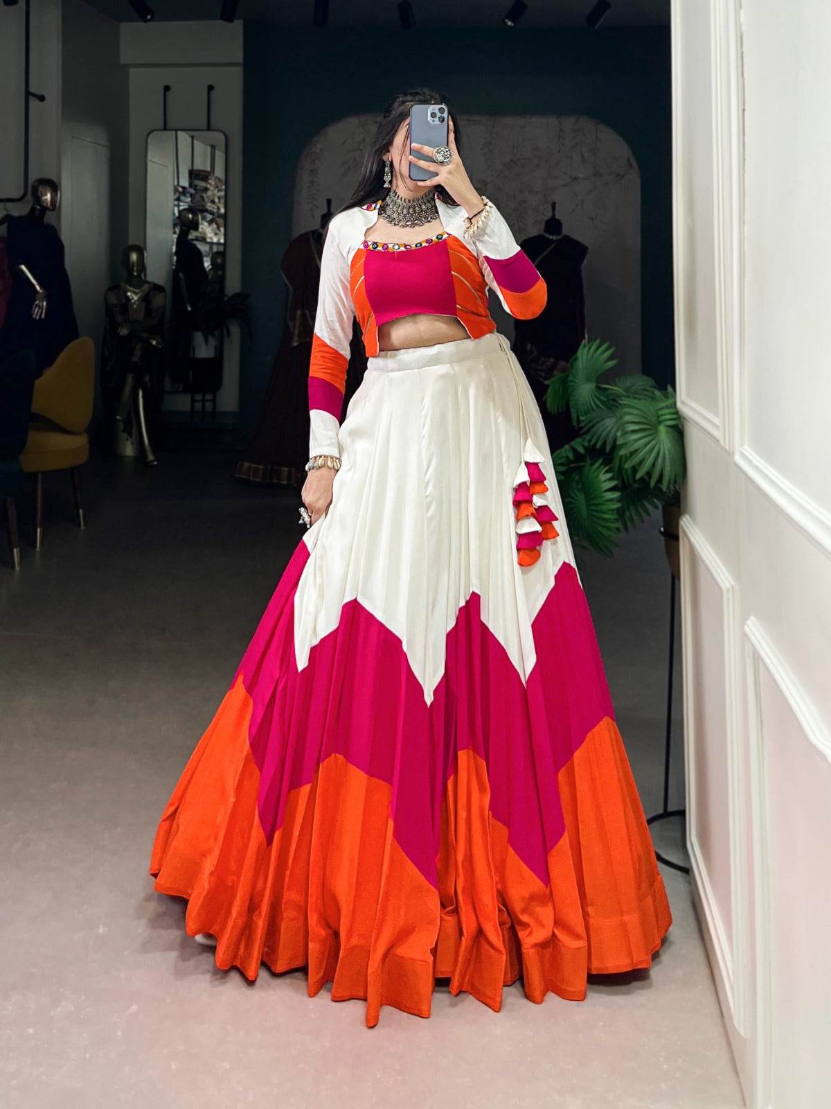 Pure Rayon Plain Lehenga With Original Mirror & Gamthi Work Blouse & Kodi Lace - Rpd Fashion