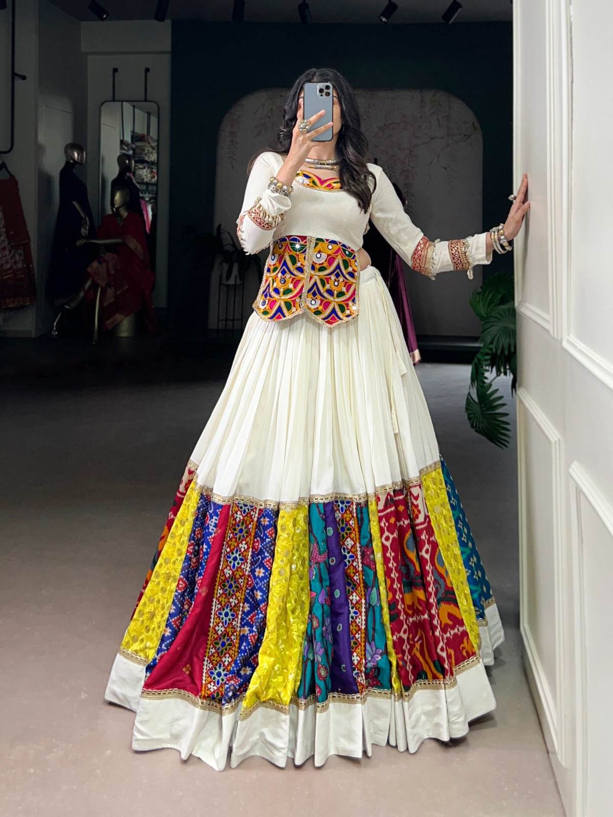 Navratri Special White Rayon Silk Lehenga Choli - Rpd Fashion