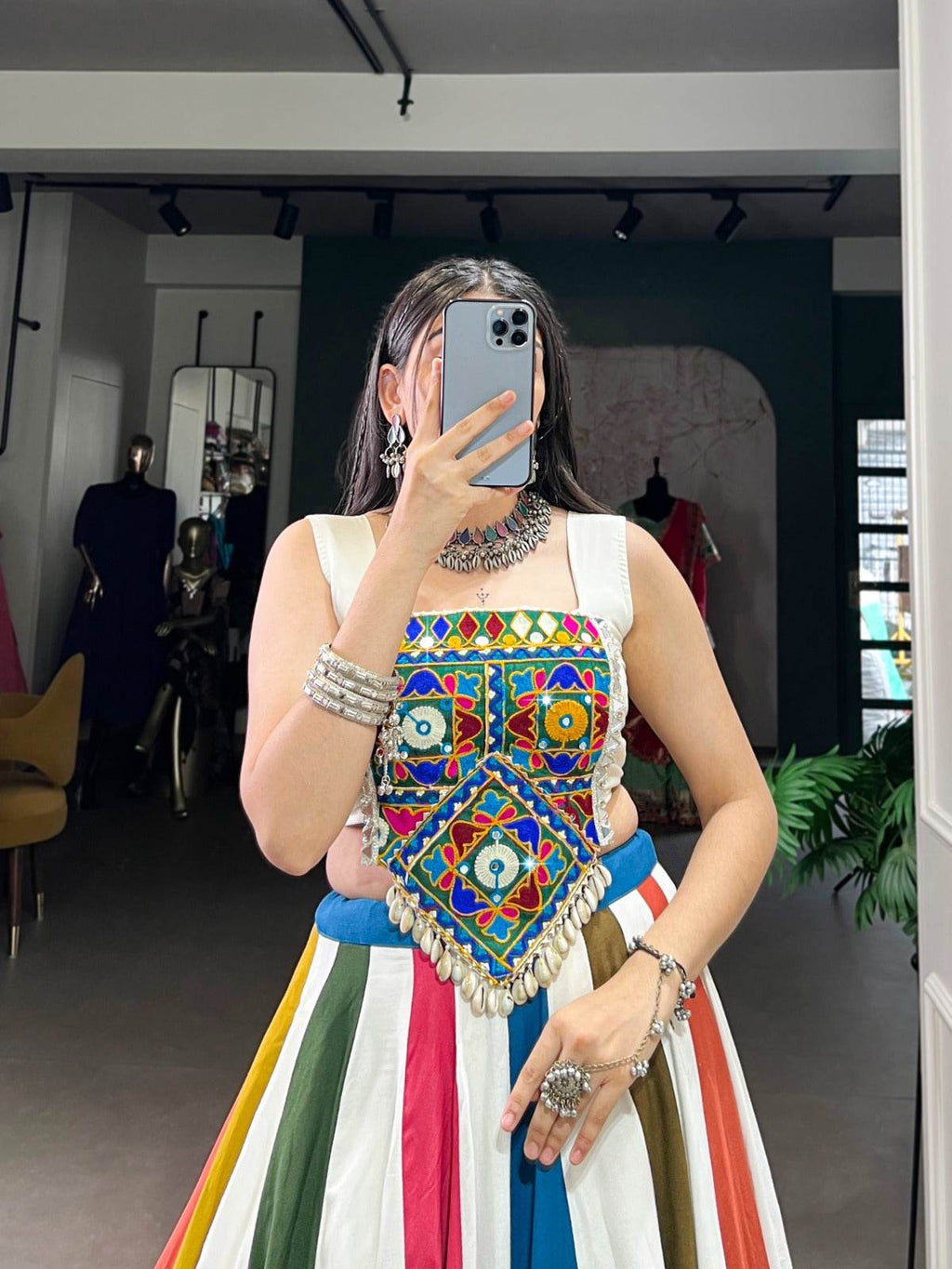 Multi Color Pure Rayon with Gamthi Work Navratri Lehenga Choli - Rpd Fashion