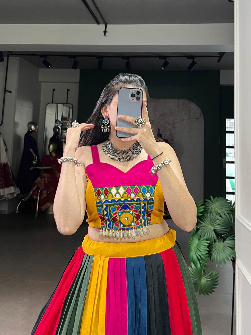 Traditional Navratri Lehenga with Blouse - Black and Gold Sleeveless Crop Top Style - Rpd Fashion