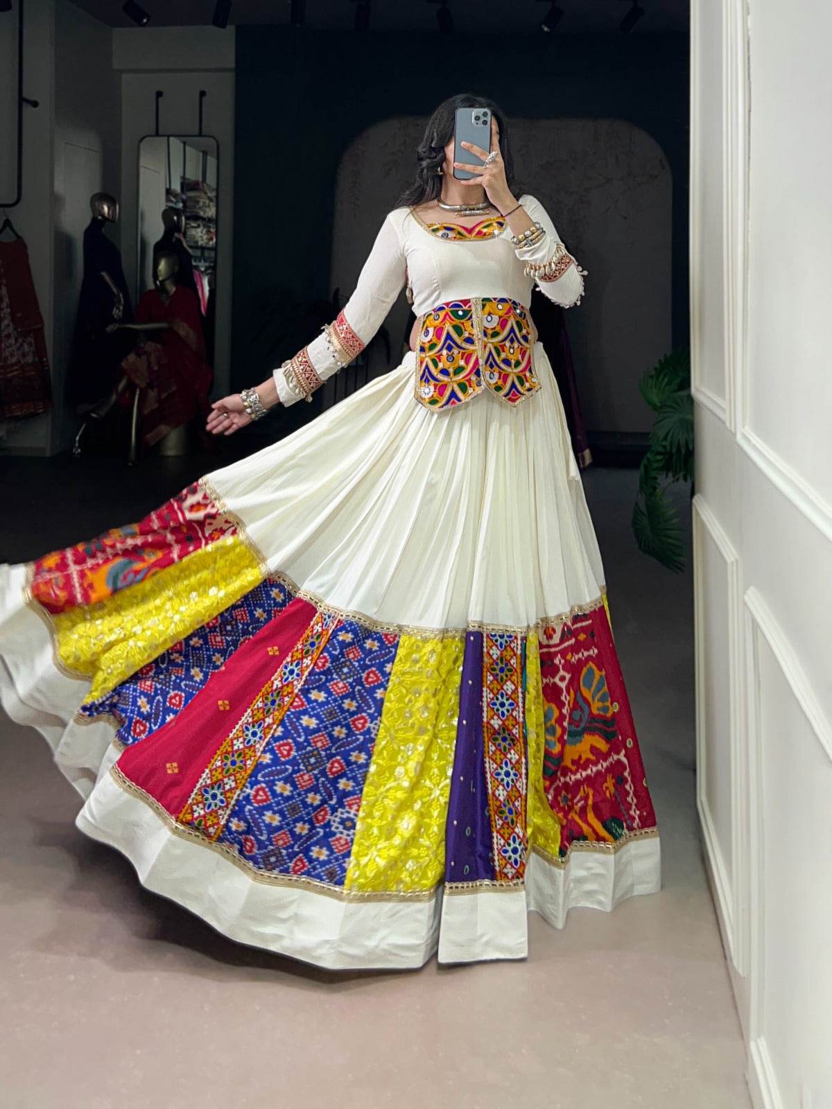Navratri Special White Rayon Silk Lehenga Choli - Rpd Fashion