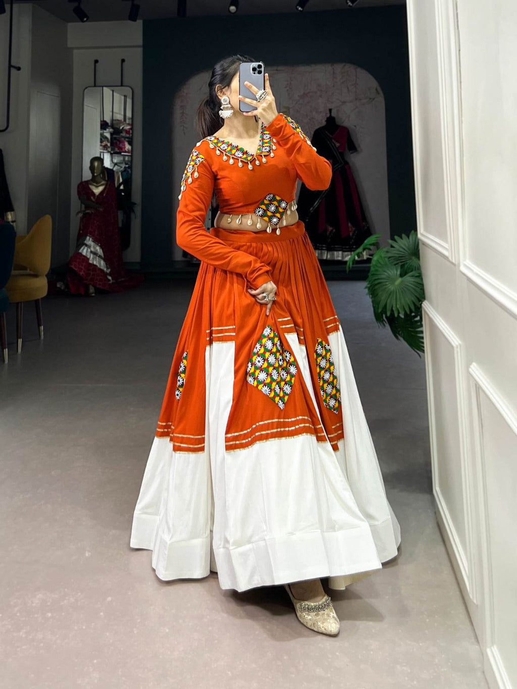 Patchwork Orange Rayon Readymade Lehenga Choli - Rpd Fashion