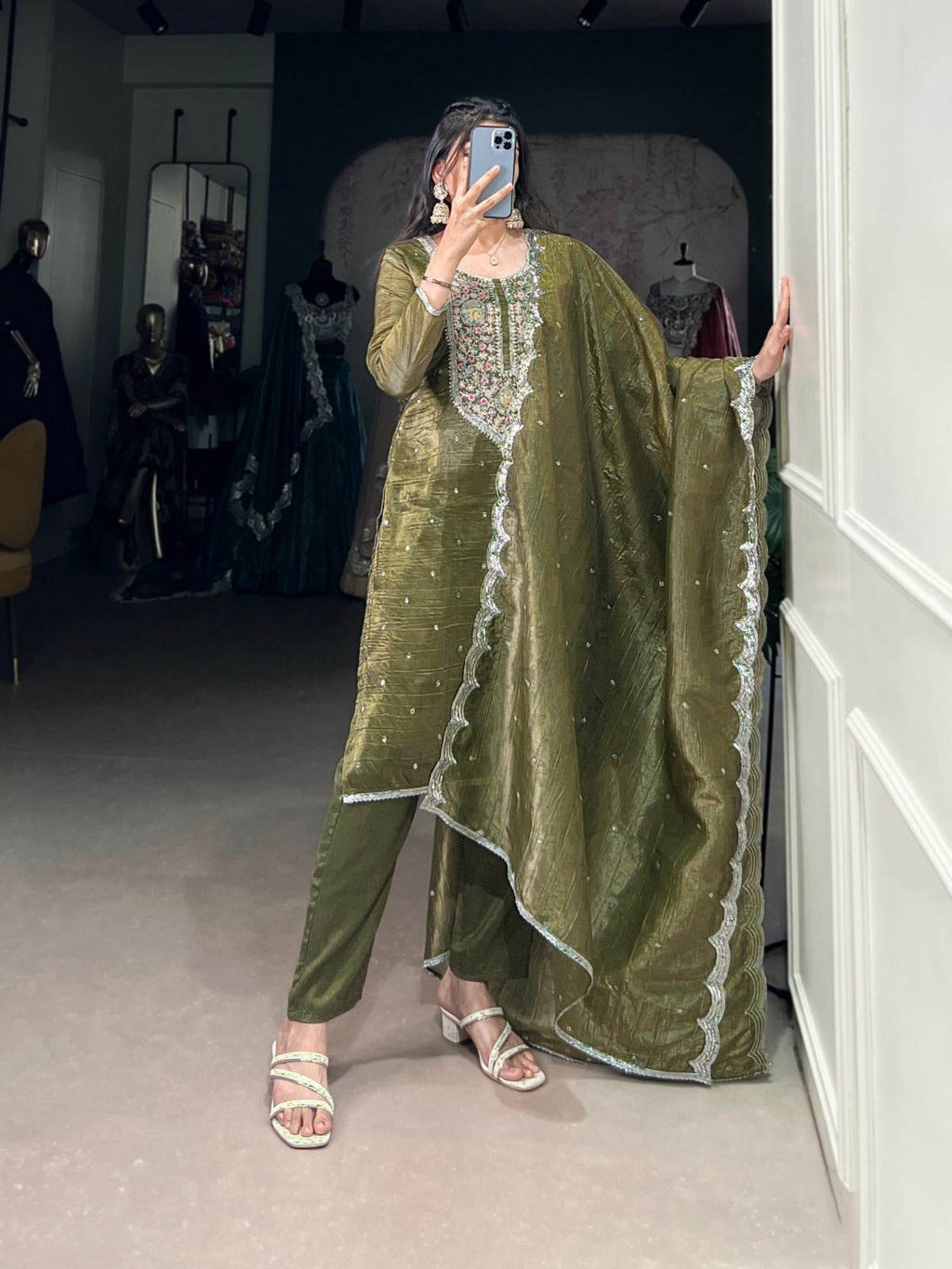 Namrata Gold Crush Green Kurti With Sequins and Thread Embroidery Work - Rpd Fashion
