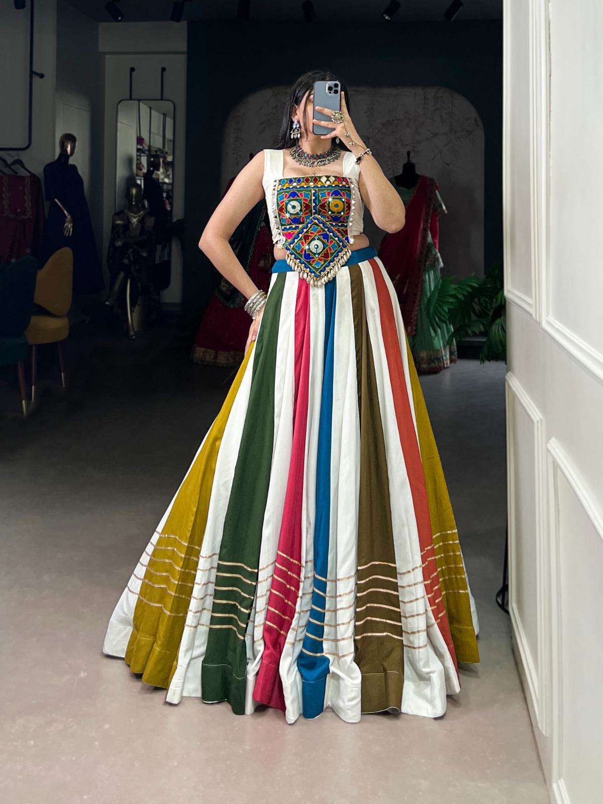 Multi Color Pure Rayon with Gamthi Work Navratri Lehenga Choli - Rpd Fashion