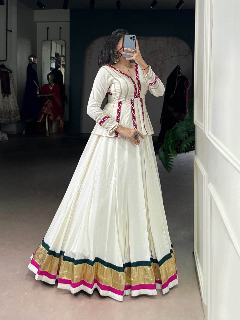 White Color Pure Rayon Embossed Navratri Lehenga Choli - Rpd Fashion