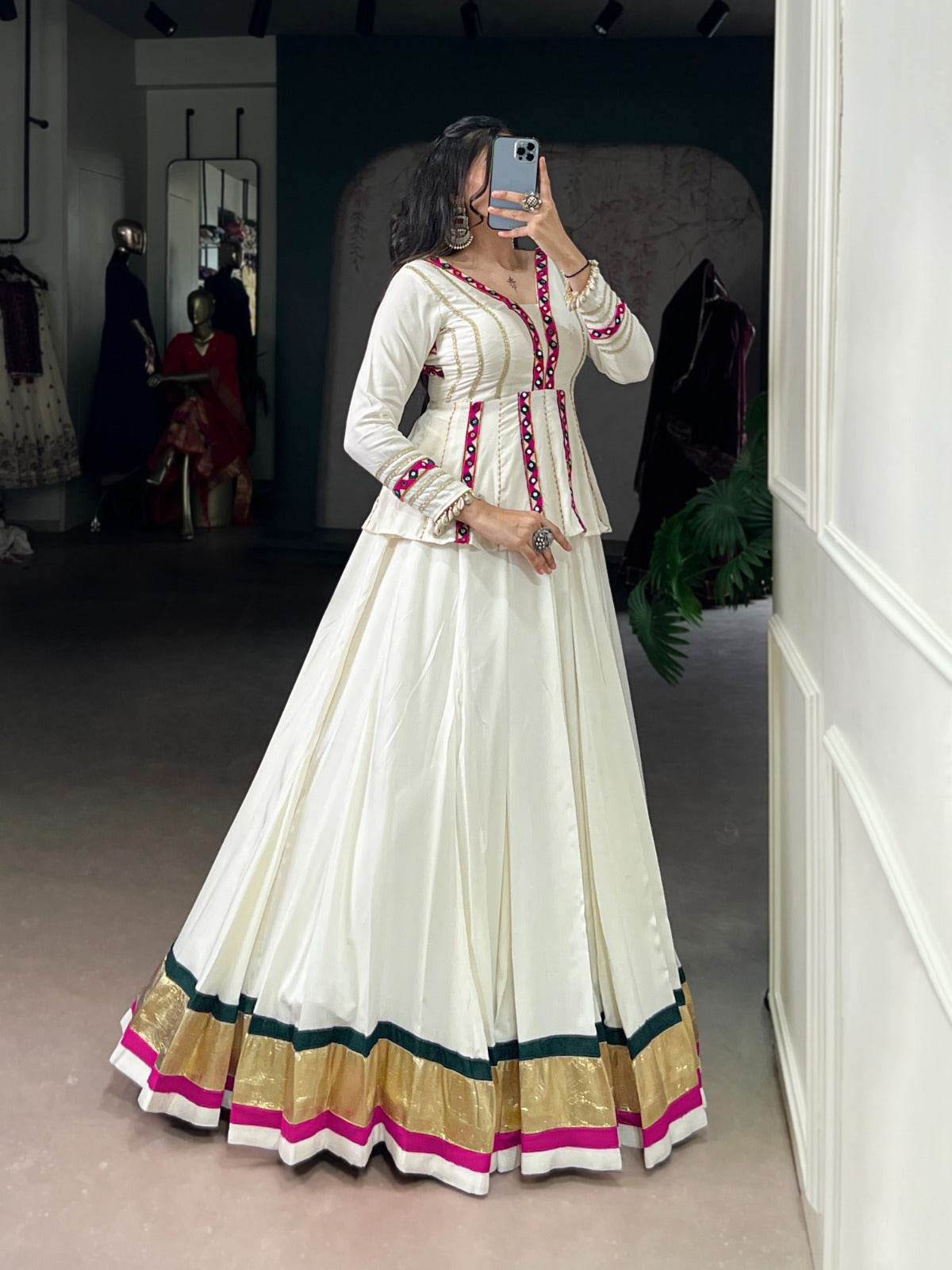 White Color Pure Rayon Embossed Navratri Lehenga Choli - Rpd Fashion