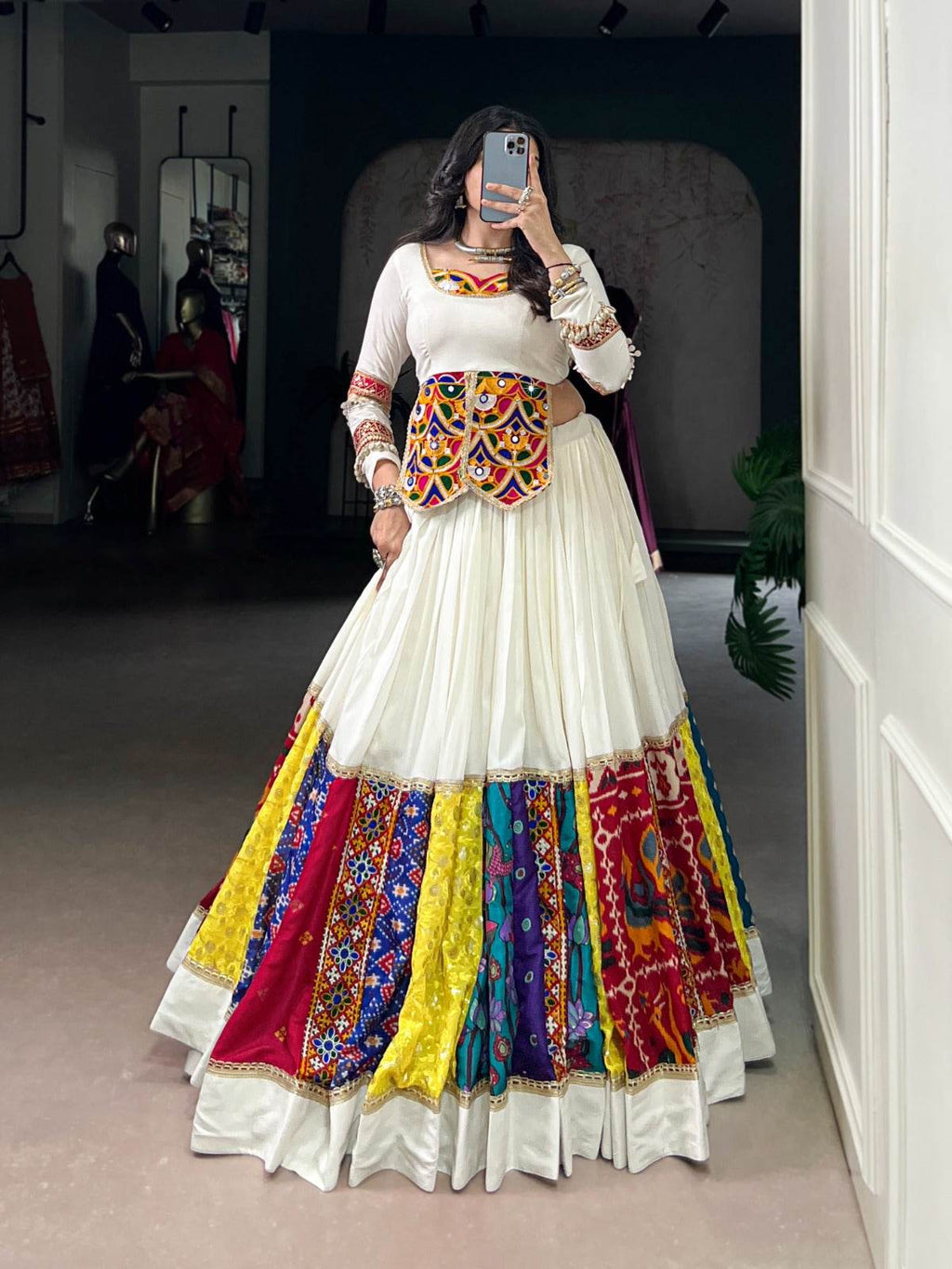 Navratri Special White Rayon Silk Lehenga Choli - Rpd Fashion
