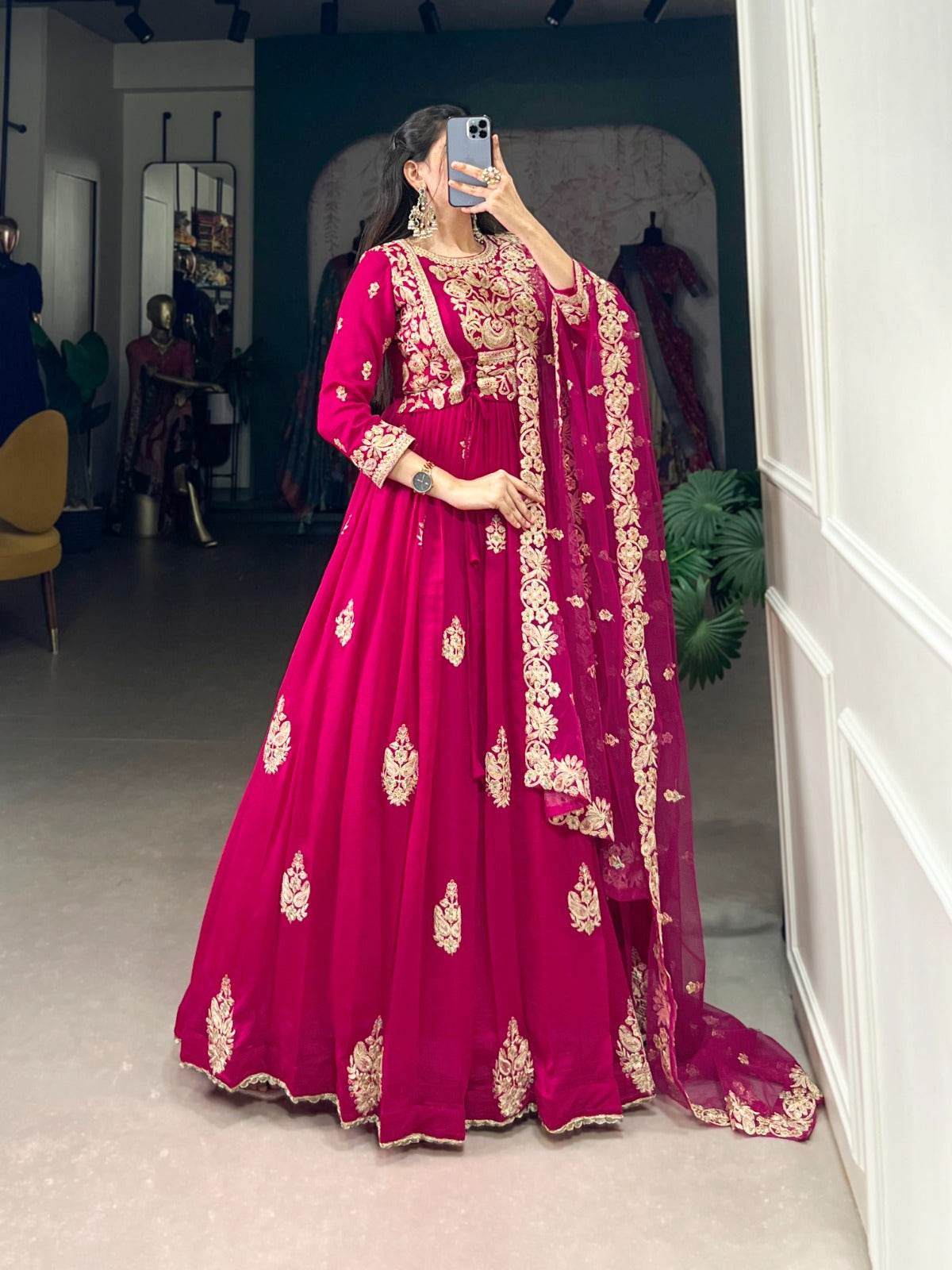 HEAVY VICHITRA SILK LONG GOWN WITH NET DUPATTA FOR WOMEN - Rpd Fashion