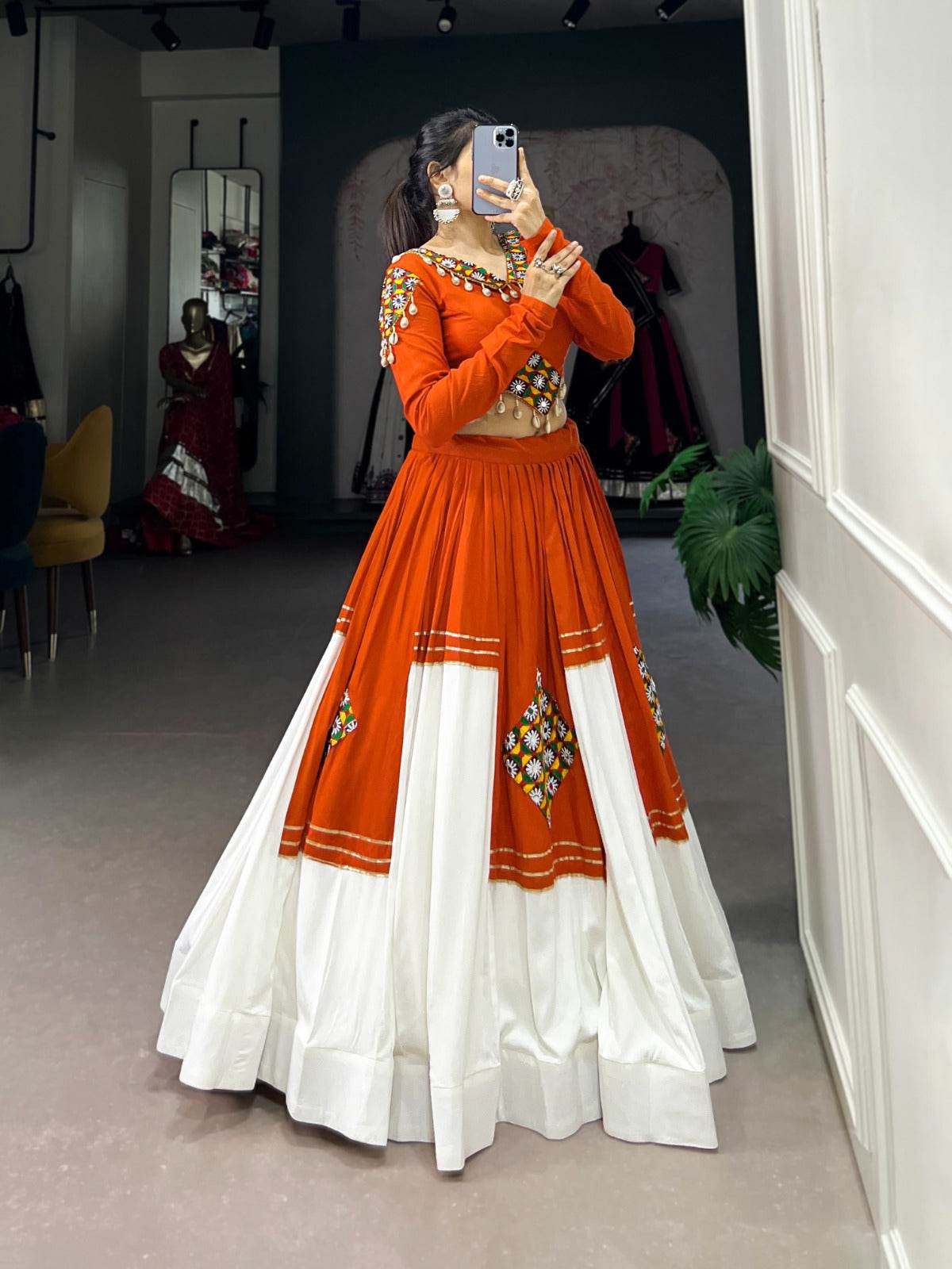 Patchwork Orange Rayon Readymade Lehenga Choli - Rpd Fashion