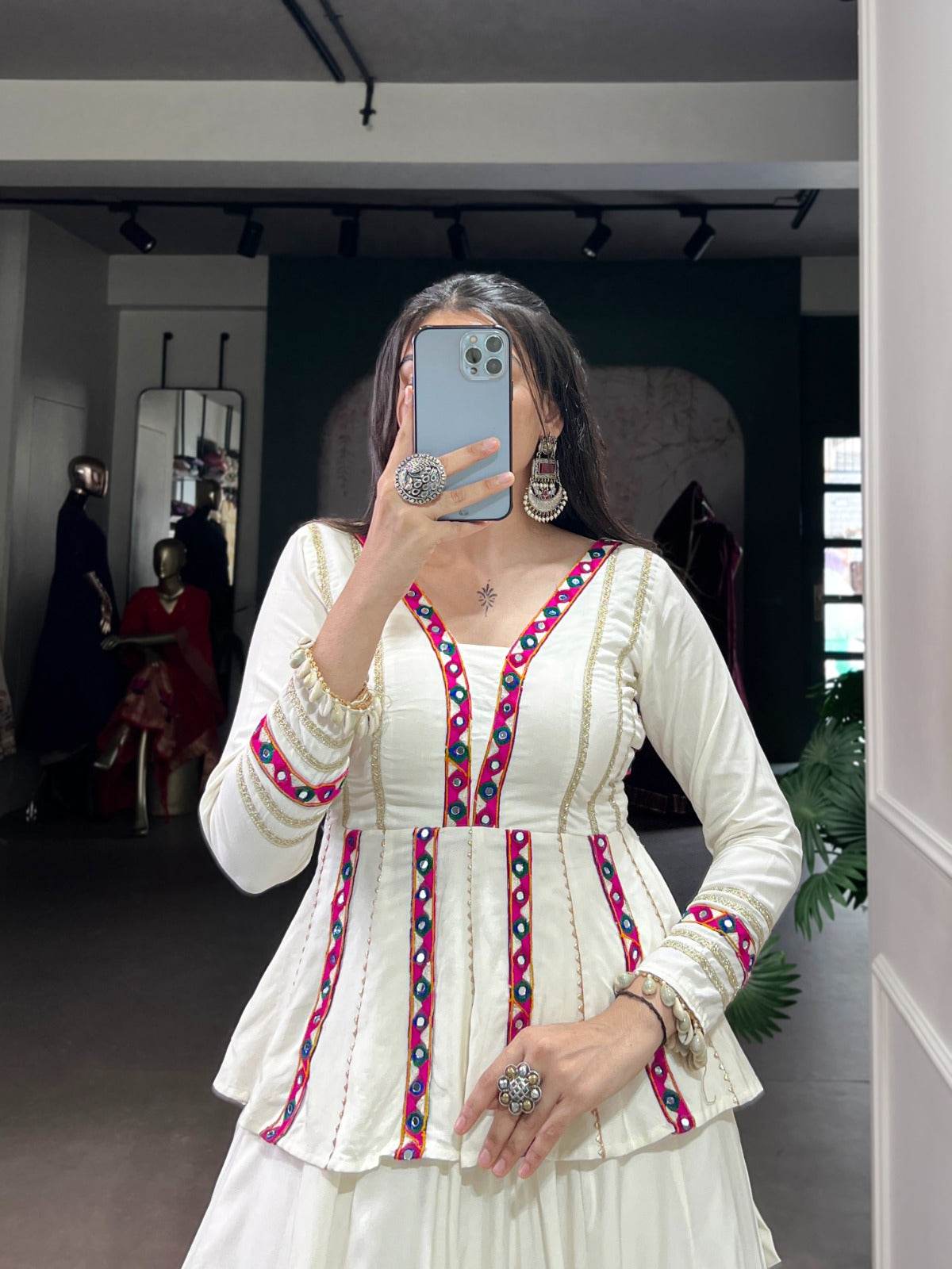 White Color Pure Rayon Embossed Navratri Lehenga Choli - Rpd Fashion