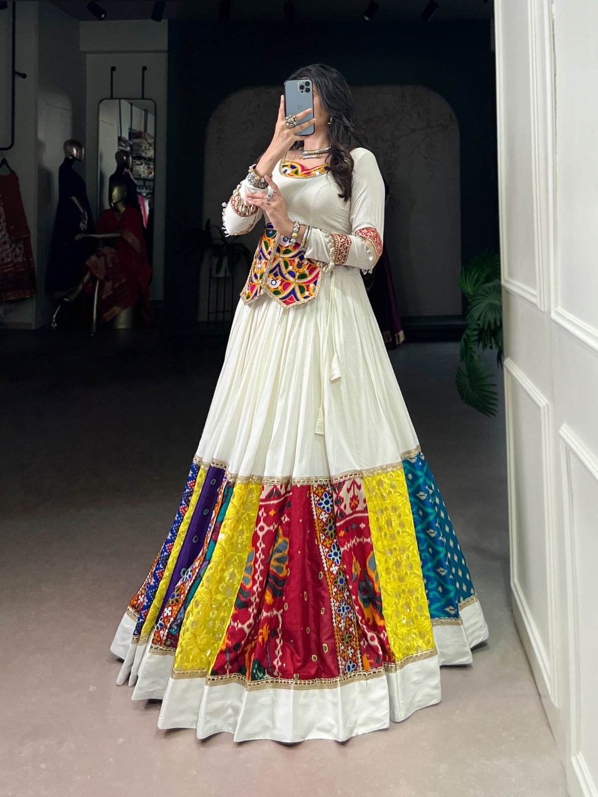 Navratri Special White Rayon Silk Lehenga Choli - Rpd Fashion